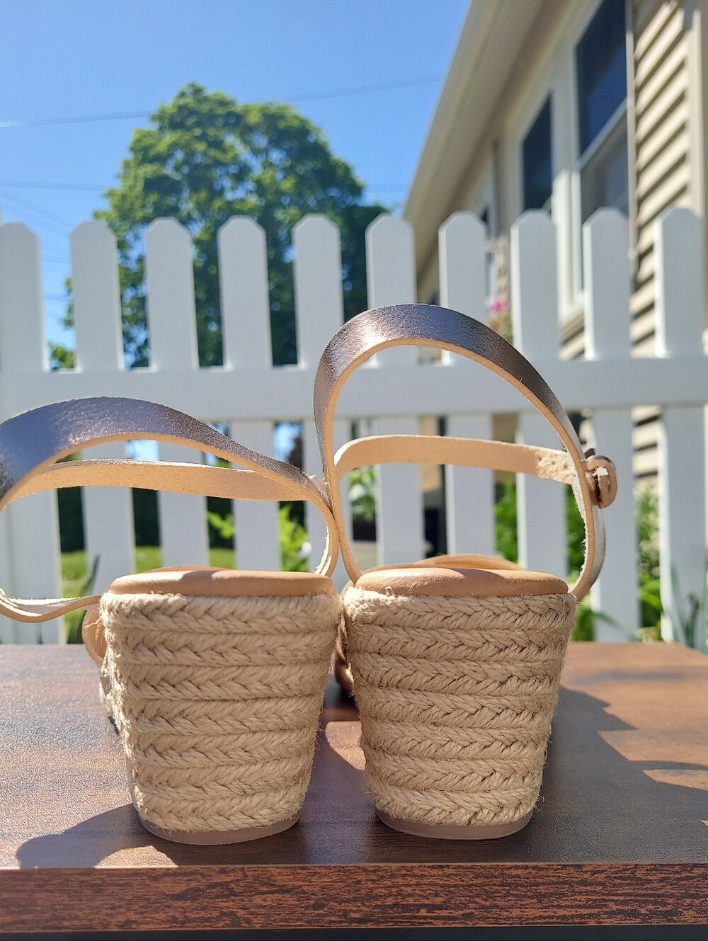 Lands End Metallic Rose Gold Espadrille Wedge Sandals Women Size 8.5 Coastal - Picture 12 of 14